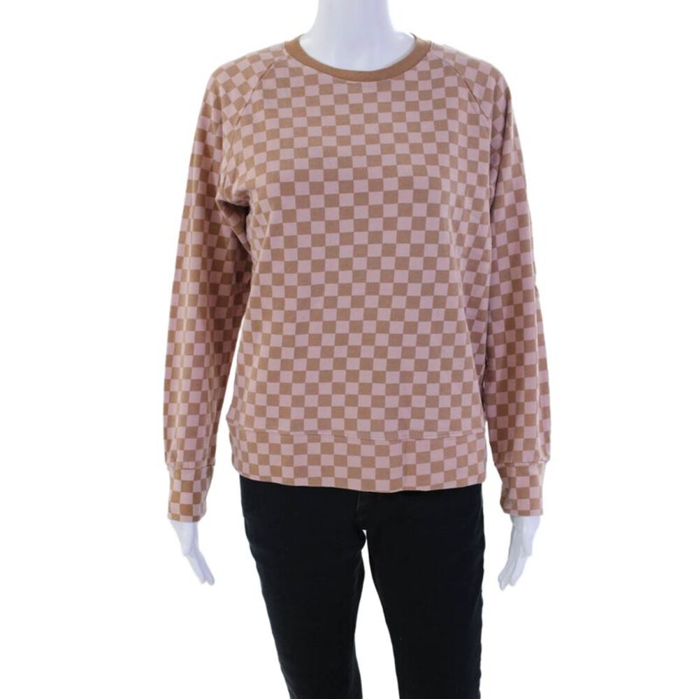 Splits59 Womens Cotton Checkered Print Crew Neck Sweatshirt Pink Size XS
